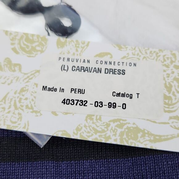 Peruvian Connection -1006 NWT Caravan Sweater Dress 3/4 Sleeve navy knit Large - Picture 4 of 7